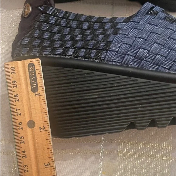 bernie mev. Navy and silver metallic Woven Slip-Ons - Picture 5 of 6